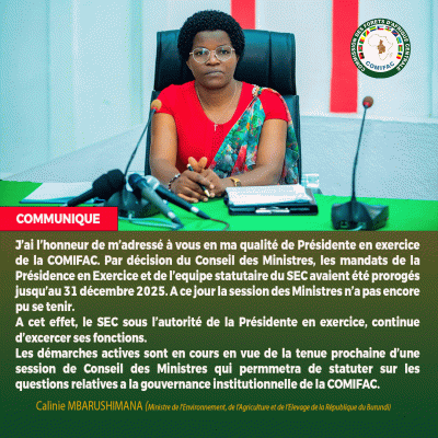 Calinie MBARASHUMANAMinistre de l’Environnement, de 
l’Agriculture et de l’Elevage de la République du Burundi
